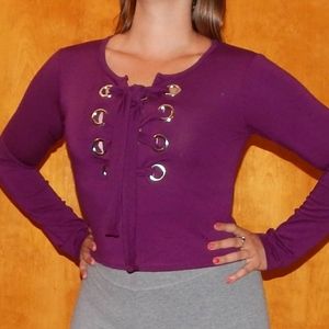 Lace up Long Sleeve Cropped Shirt